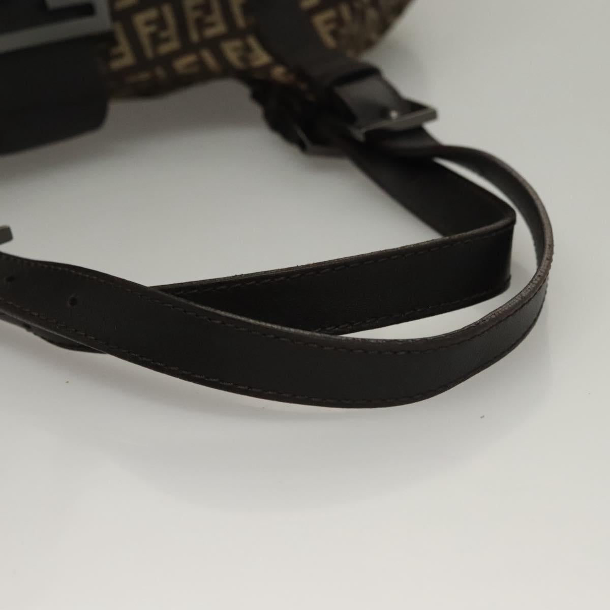 FENDI Zucchino Canvas Mamma Shoulder Bag Silver Brown Auth PP885