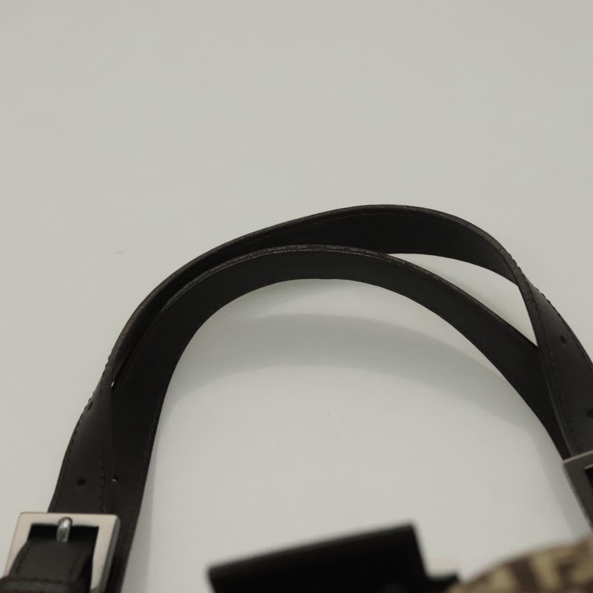 FENDI Zucchino Canvas Mamma Shoulder Bag Silver Brown Auth PP885