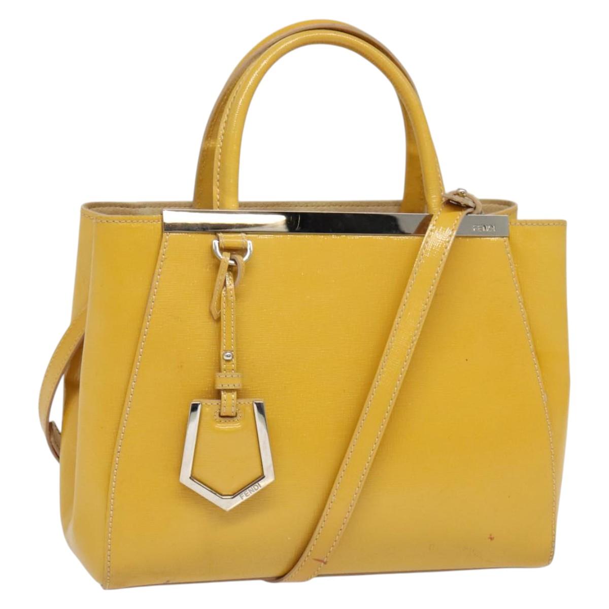FENDI Hand Bag Patent leather 2way Silver Yellow Auth PP894
