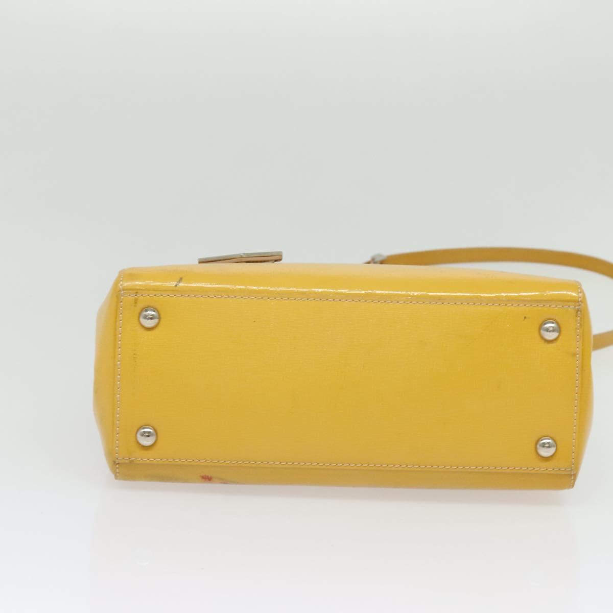 FENDI Hand Bag Patent leather 2way Silver Yellow Auth PP894