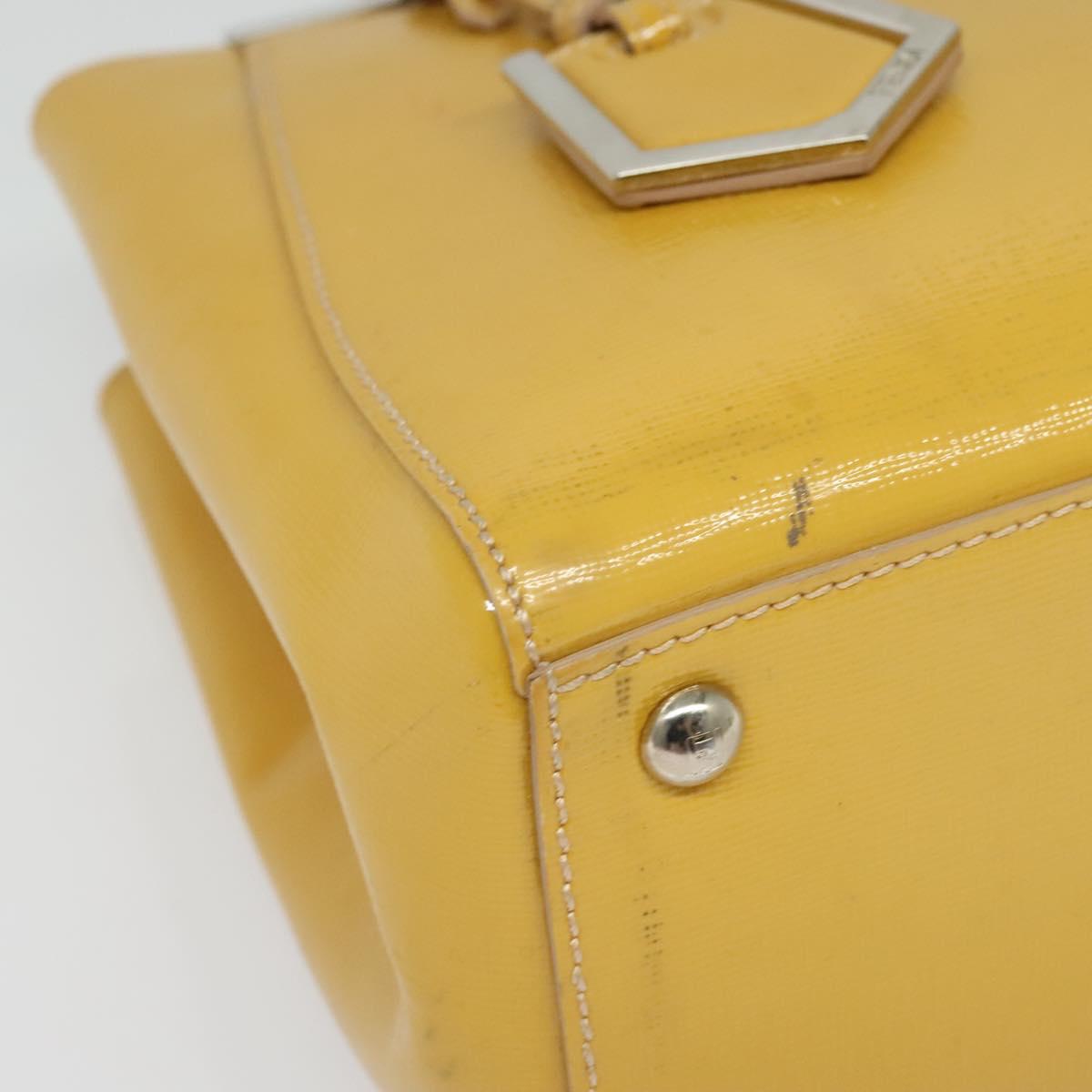 FENDI Hand Bag Patent leather 2way Silver Yellow Auth PP894