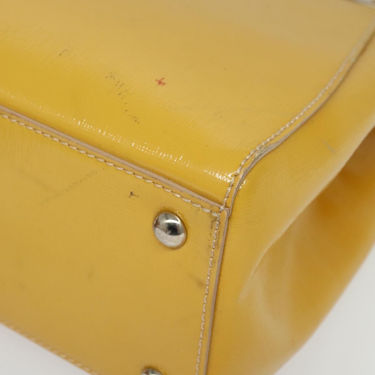 FENDI Hand Bag Patent leather 2way Silver Yellow Auth PP894