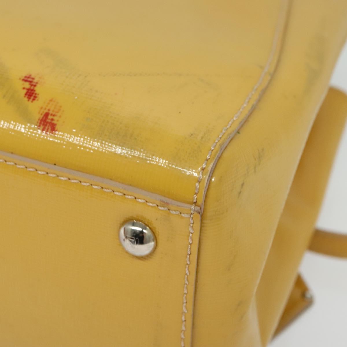 FENDI Hand Bag Patent leather 2way Silver Yellow Auth PP894