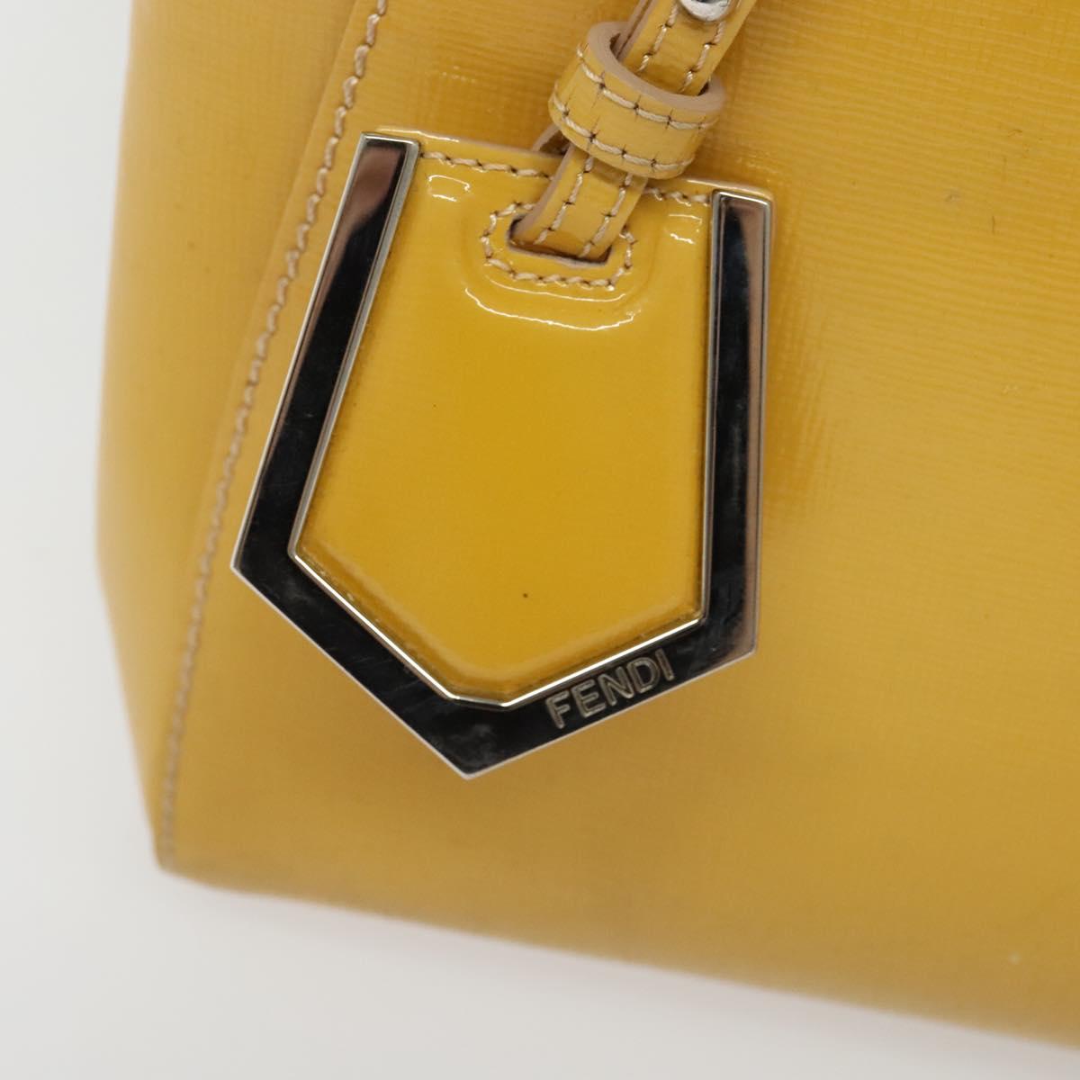 FENDI Hand Bag Patent leather 2way Silver Yellow Auth PP894