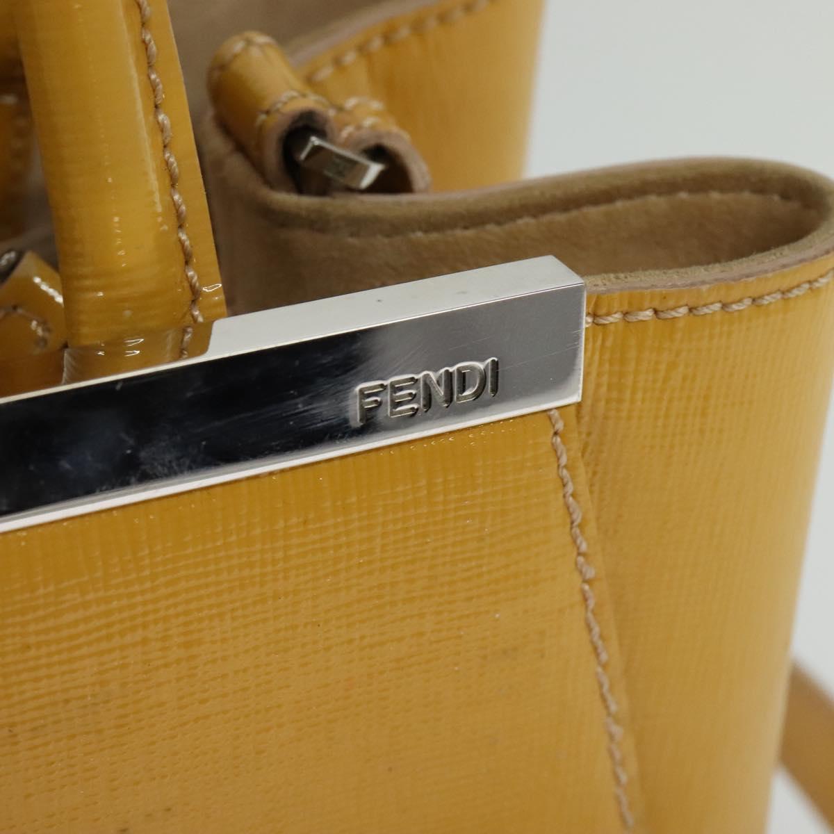 FENDI Hand Bag Patent leather 2way Silver Yellow Auth PP894