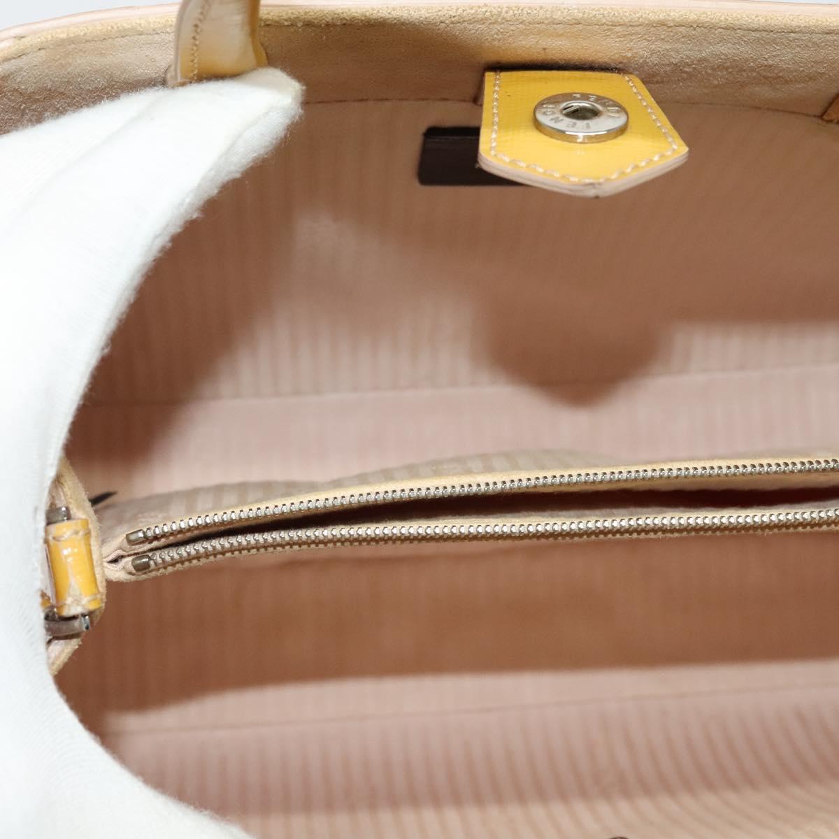 FENDI Hand Bag Patent leather 2way Silver Yellow Auth PP894