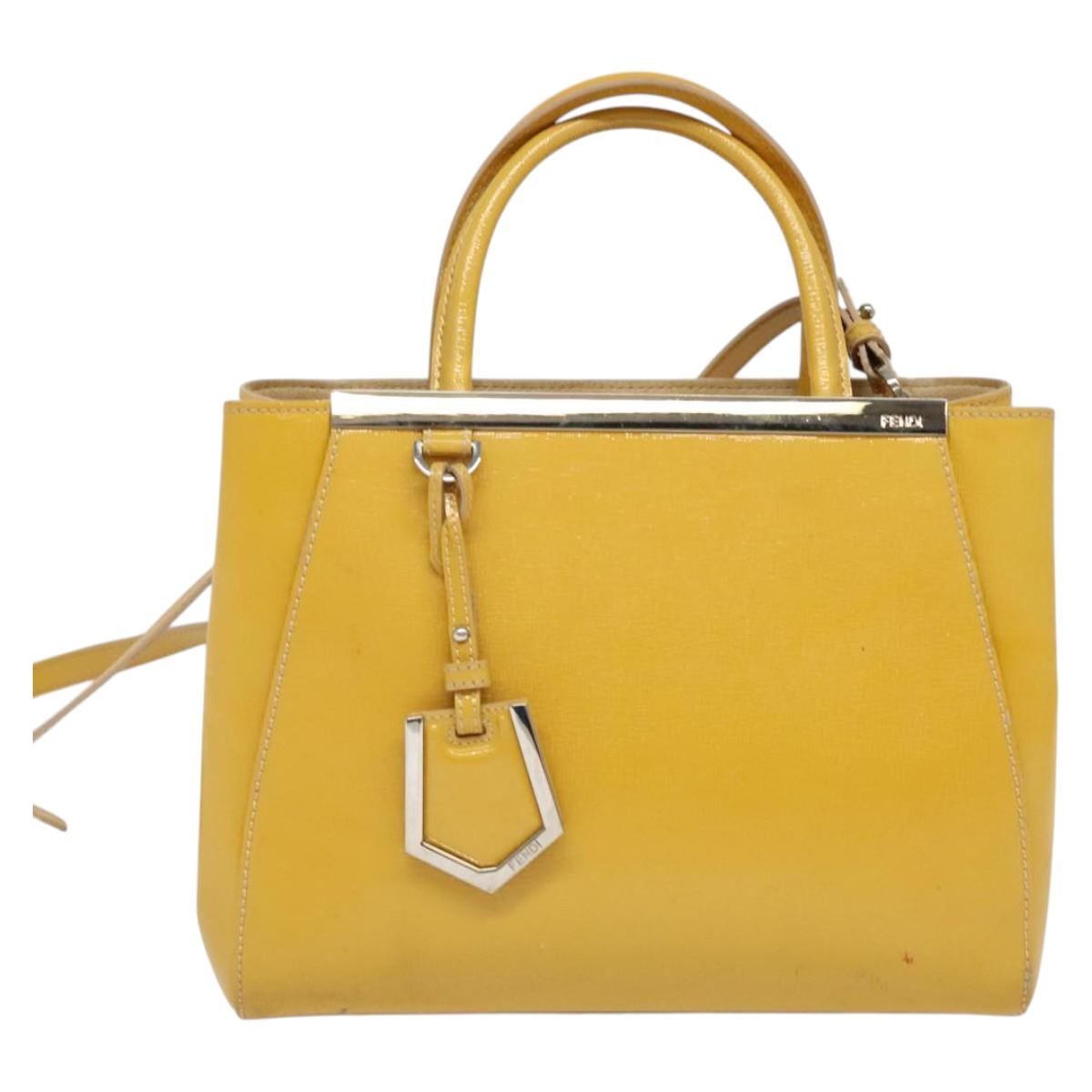 FENDI Hand Bag Patent leather 2way Silver Yellow Auth PP894