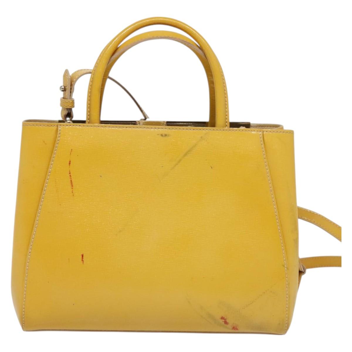 FENDI Hand Bag Patent leather 2way Silver Yellow Auth PP894