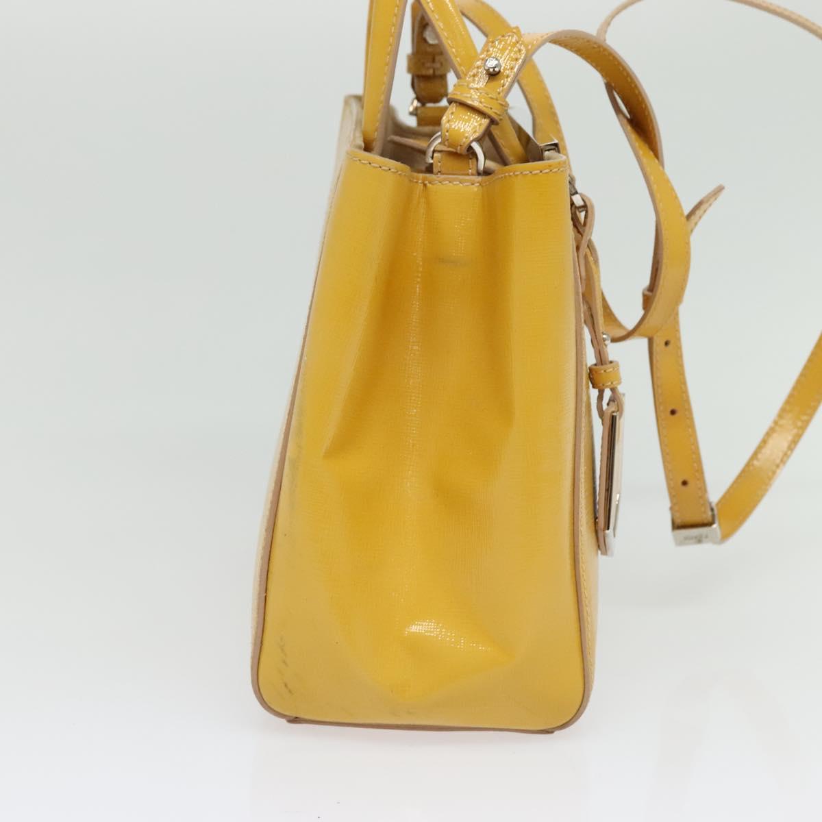FENDI Hand Bag Patent leather 2way Silver Yellow Auth PP894
