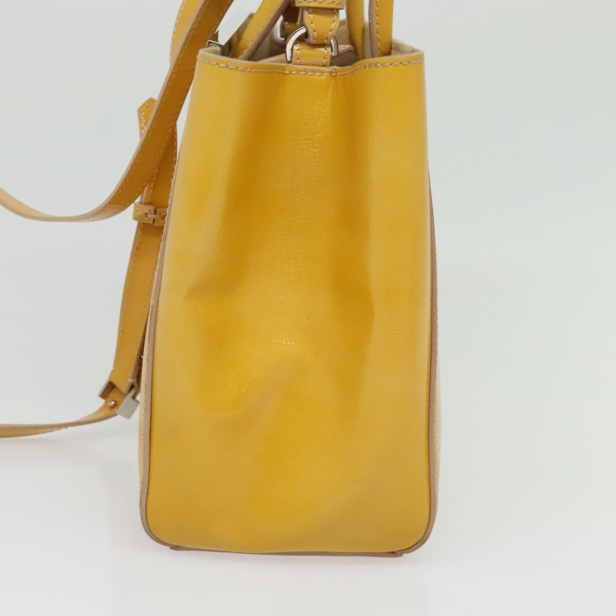 FENDI Hand Bag Patent leather 2way Silver Yellow Auth PP894