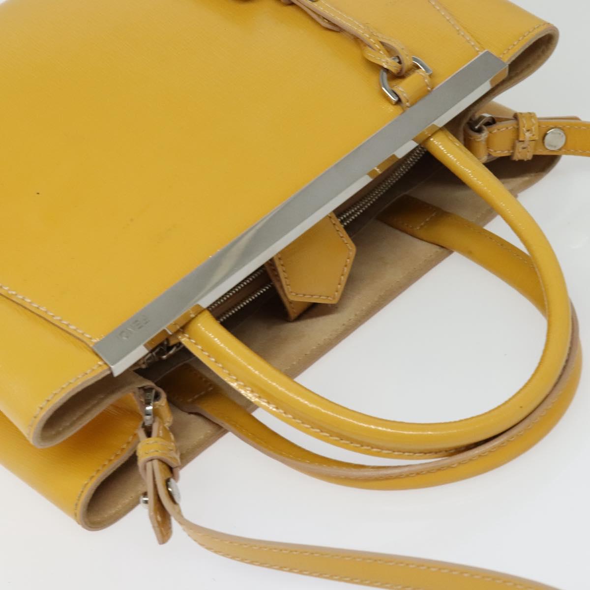 FENDI Hand Bag Patent leather 2way Silver Yellow Auth PP894