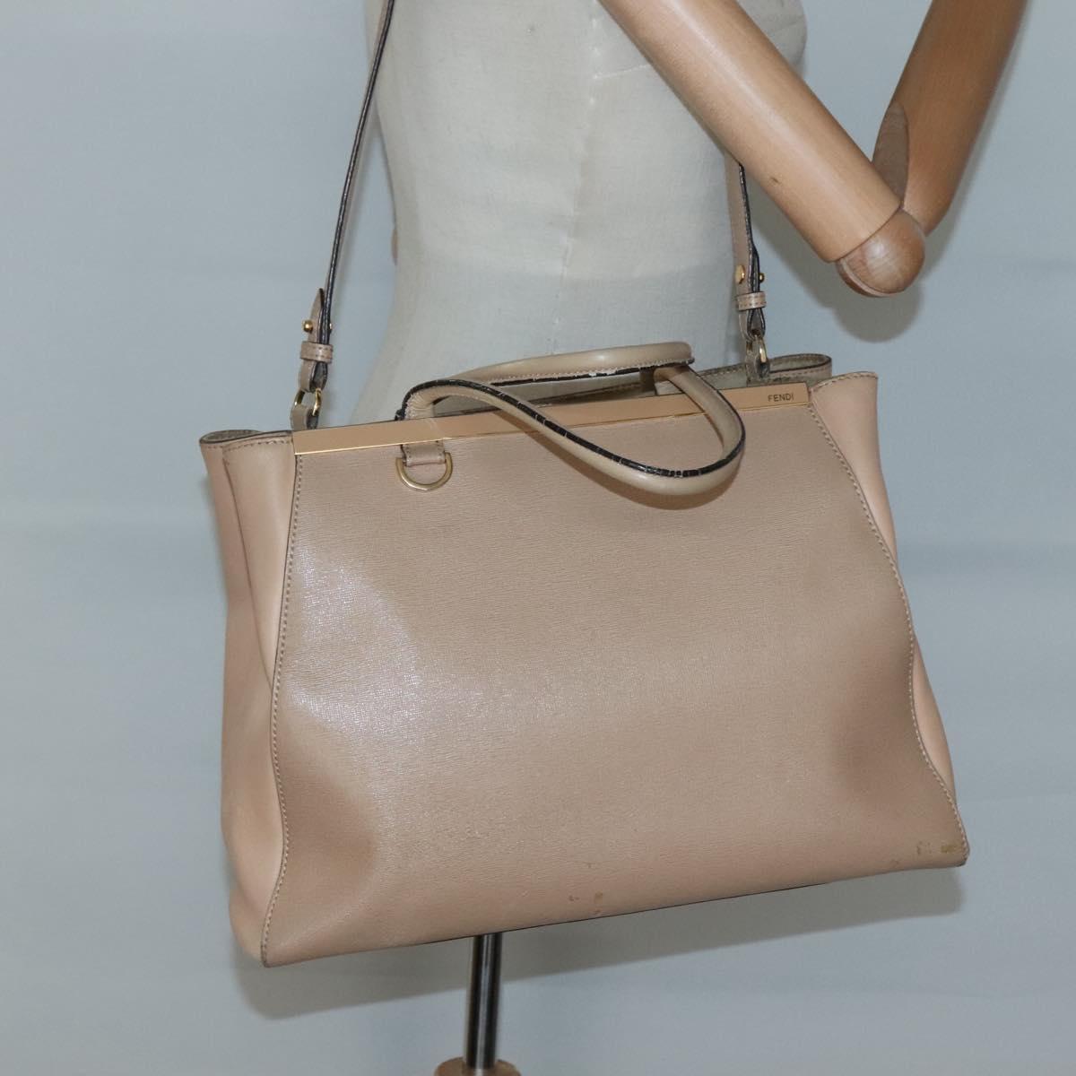 FENDI To joule Hand Bag Leather 2way Beige Gold Auth PP896