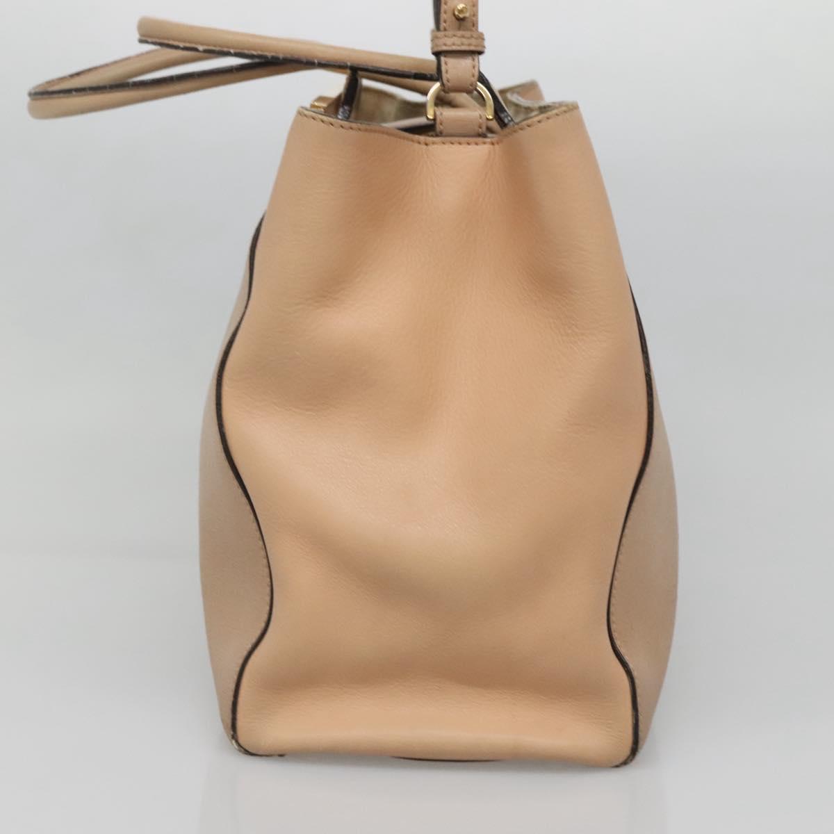 FENDI To joule Hand Bag Leather 2way Beige Gold Auth PP896