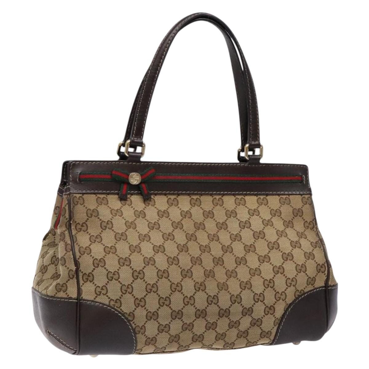 GUCCI GG Canvas Web Sherry Line Hand Bag Beige Gold Red 257063 Auth PP903