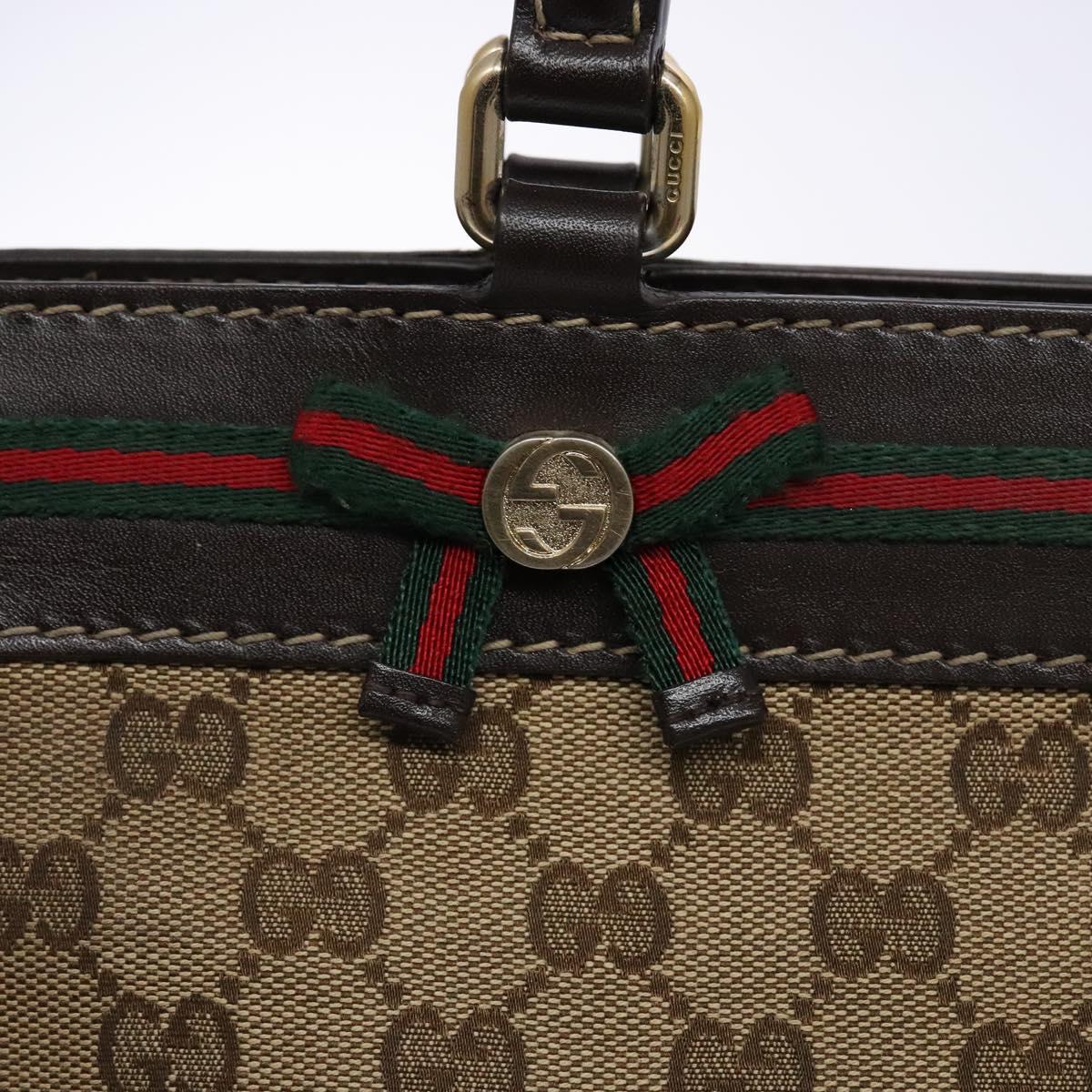 GUCCI GG Canvas Web Sherry Line Hand Bag Beige Gold Red 257063 Auth PP903