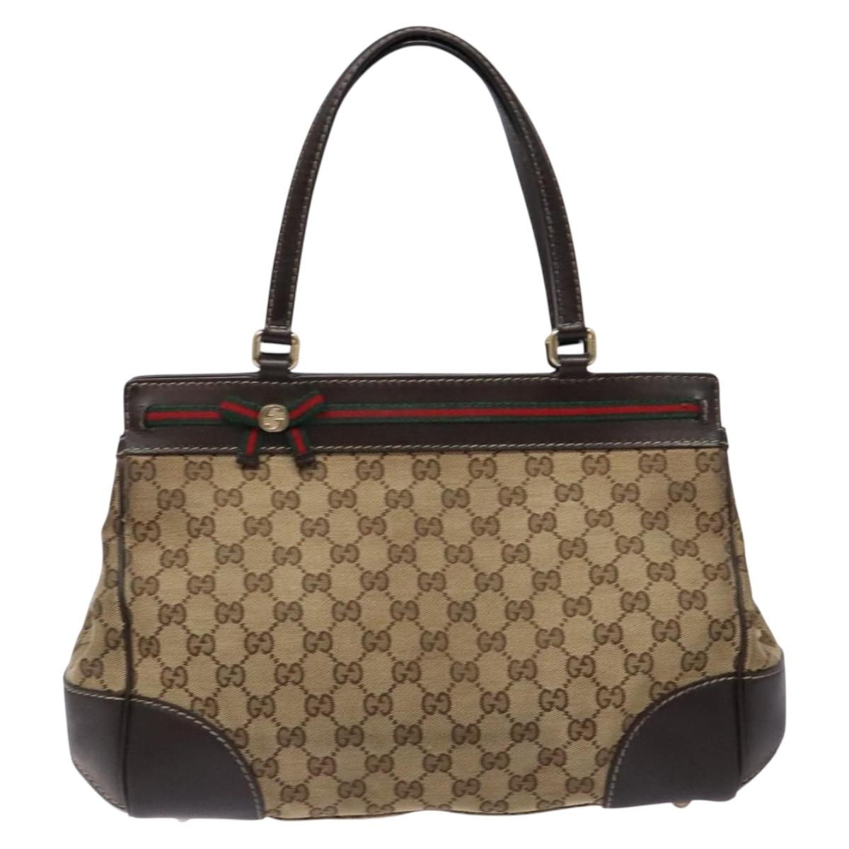 GUCCI GG Canvas Web Sherry Line Hand Bag Beige Gold Red 257063 Auth PP903