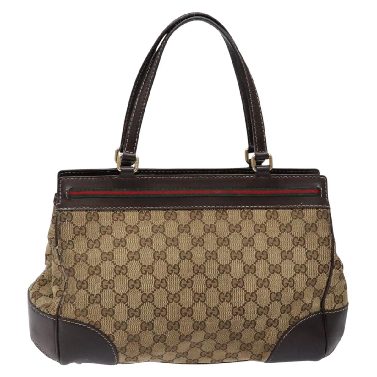 GUCCI GG Canvas Web Sherry Line Hand Bag Beige Gold Red 257063 Auth PP903