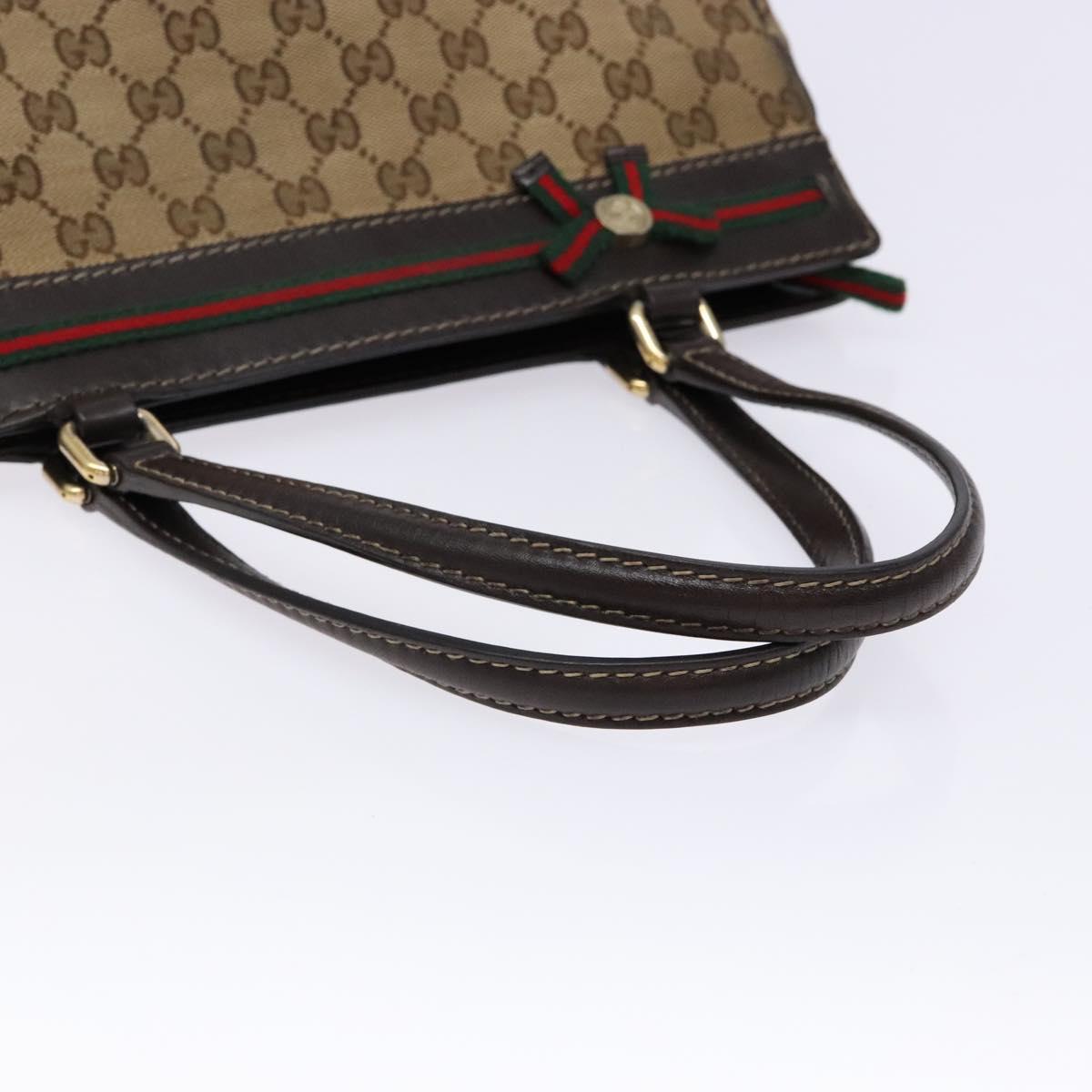 GUCCI GG Canvas Web Sherry Line Hand Bag Beige Gold Red 257063 Auth PP903