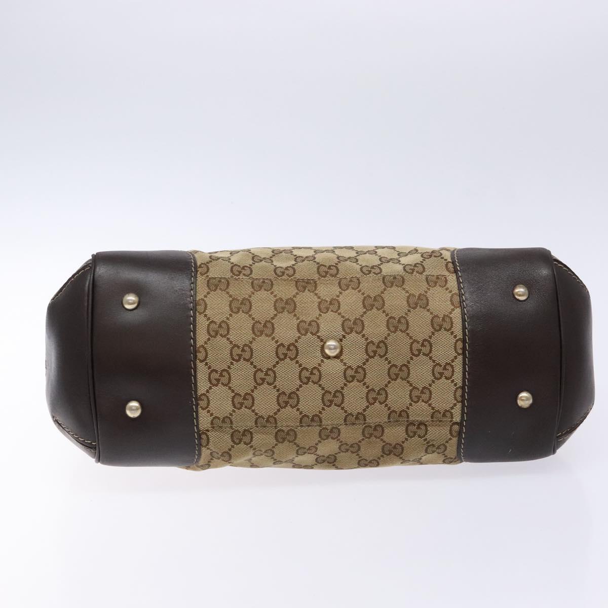 GUCCI GG Canvas Web Sherry Line Hand Bag Beige Gold Red 257063 Auth PP903
