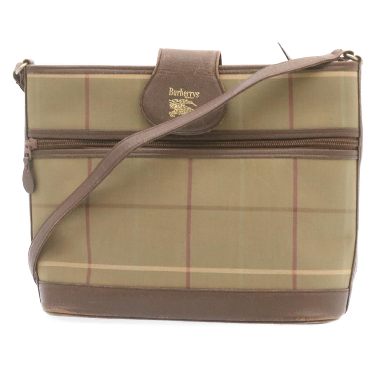 Burberrys Nova Check Shoulder Bag Canvas Khaki Brown Auth q018