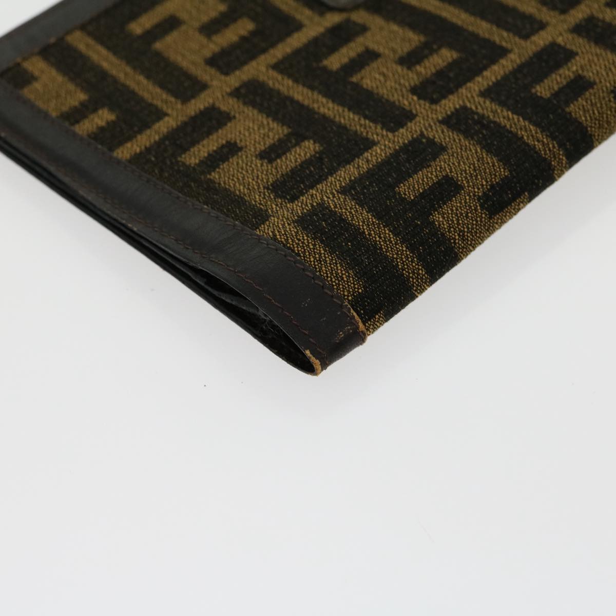 FENDI Zucca Canvas Wallet Brown Black Auth rd2162