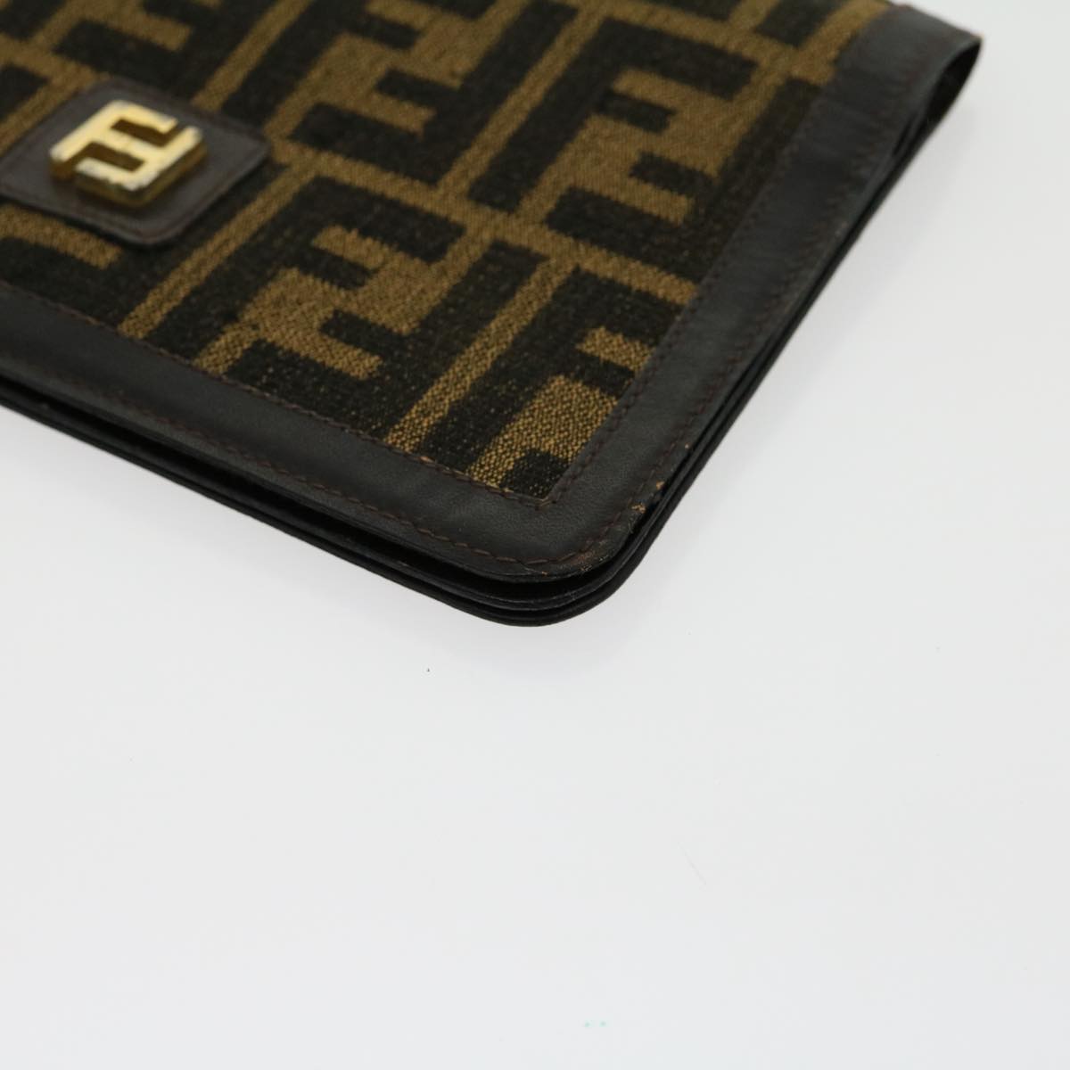 FENDI Zucca Canvas Wallet Brown Black Auth rd2162