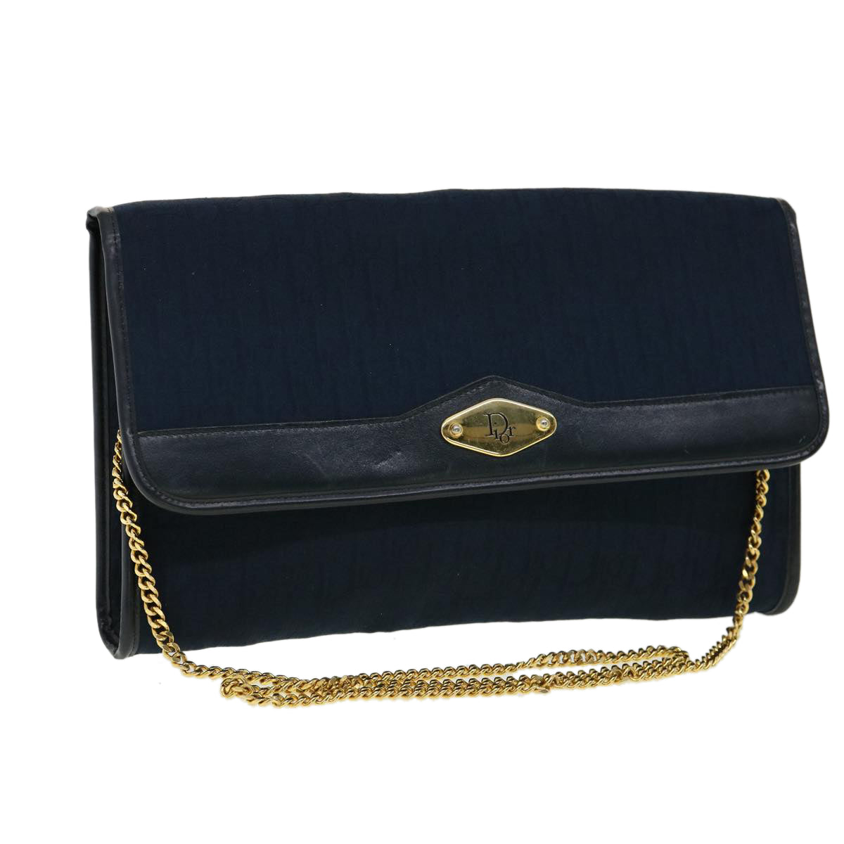 Christian Dior Trotter Canvas Chain Shoulder Bag Navy Auth rd2392