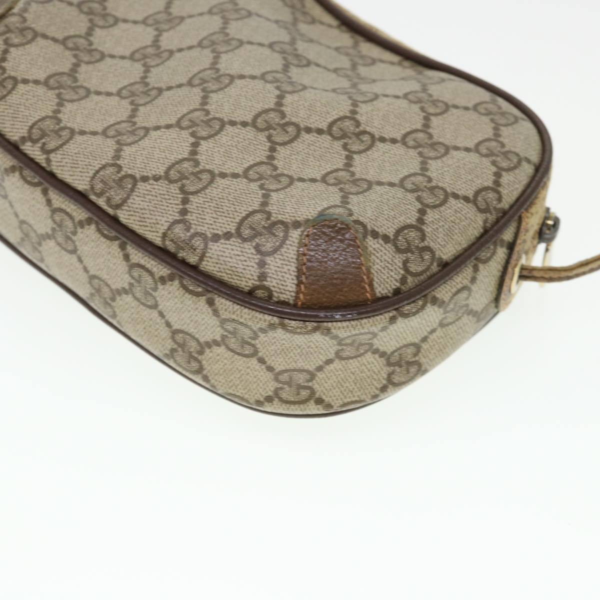 GUCCI Web Sherry Line GG Canvas Shoulder Bag PVC Leather Beige Green Auth rd4502