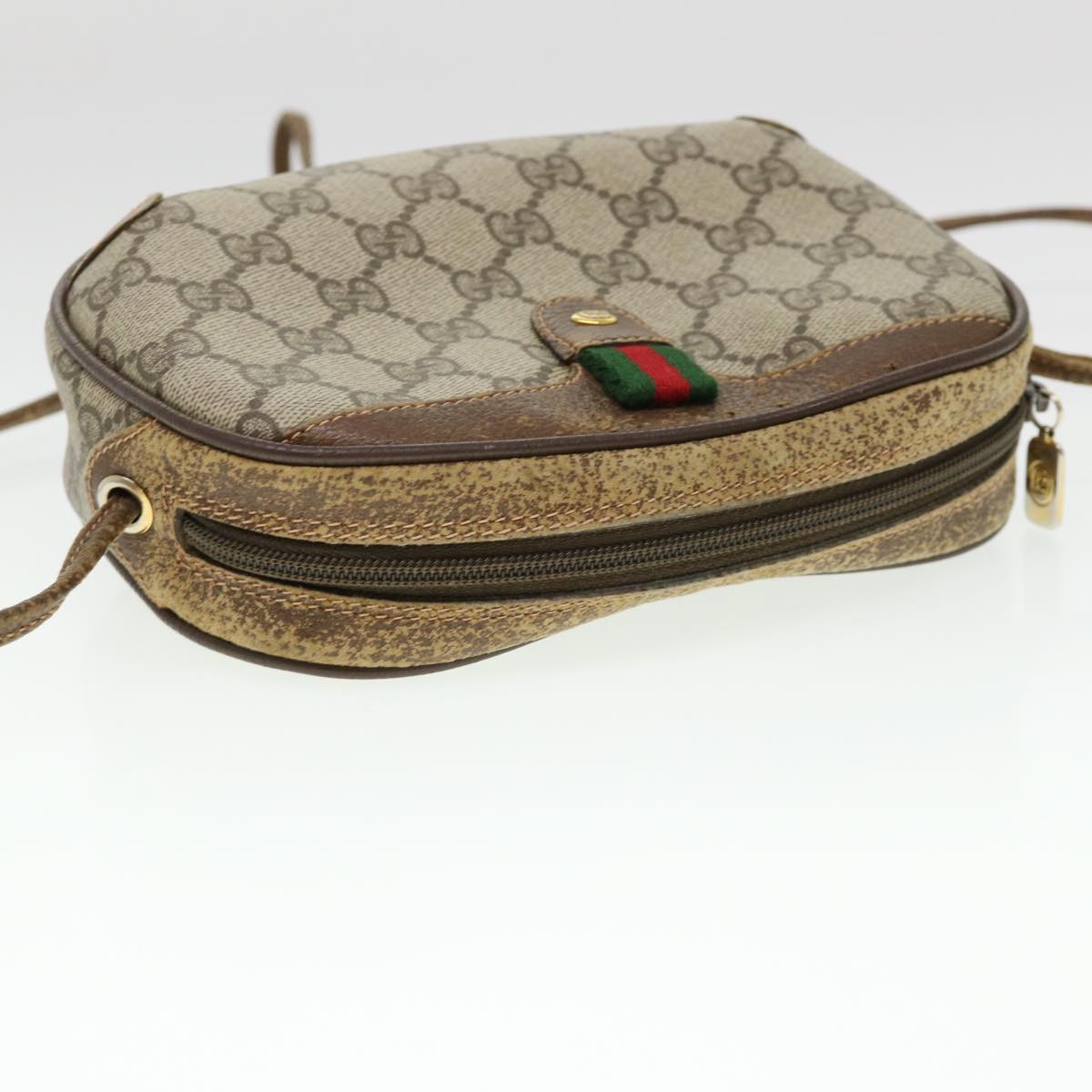 GUCCI Web Sherry Line GG Canvas Shoulder Bag PVC Leather Beige Green Auth rd4502