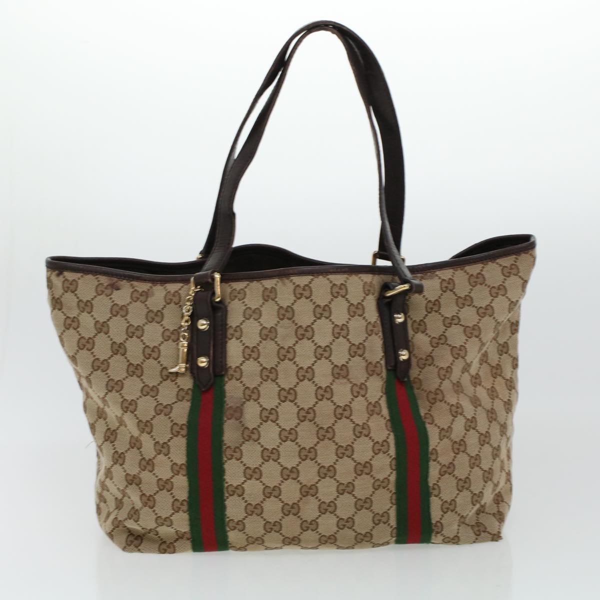 GUCCI GG Canvas Web Sherry Line Hand Bag 2Set Beige Green Yellow Auth rd5183