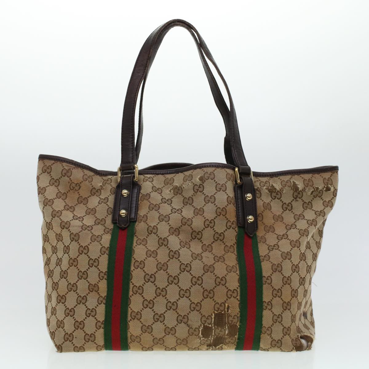 GUCCI GG Canvas Web Sherry Line Hand Bag 2Set Beige Green Yellow Auth rd5183