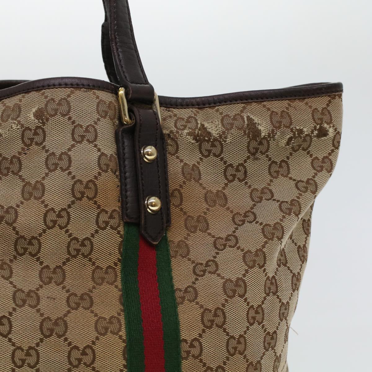 GUCCI GG Canvas Web Sherry Line Hand Bag 2Set Beige Green Yellow Auth rd5183