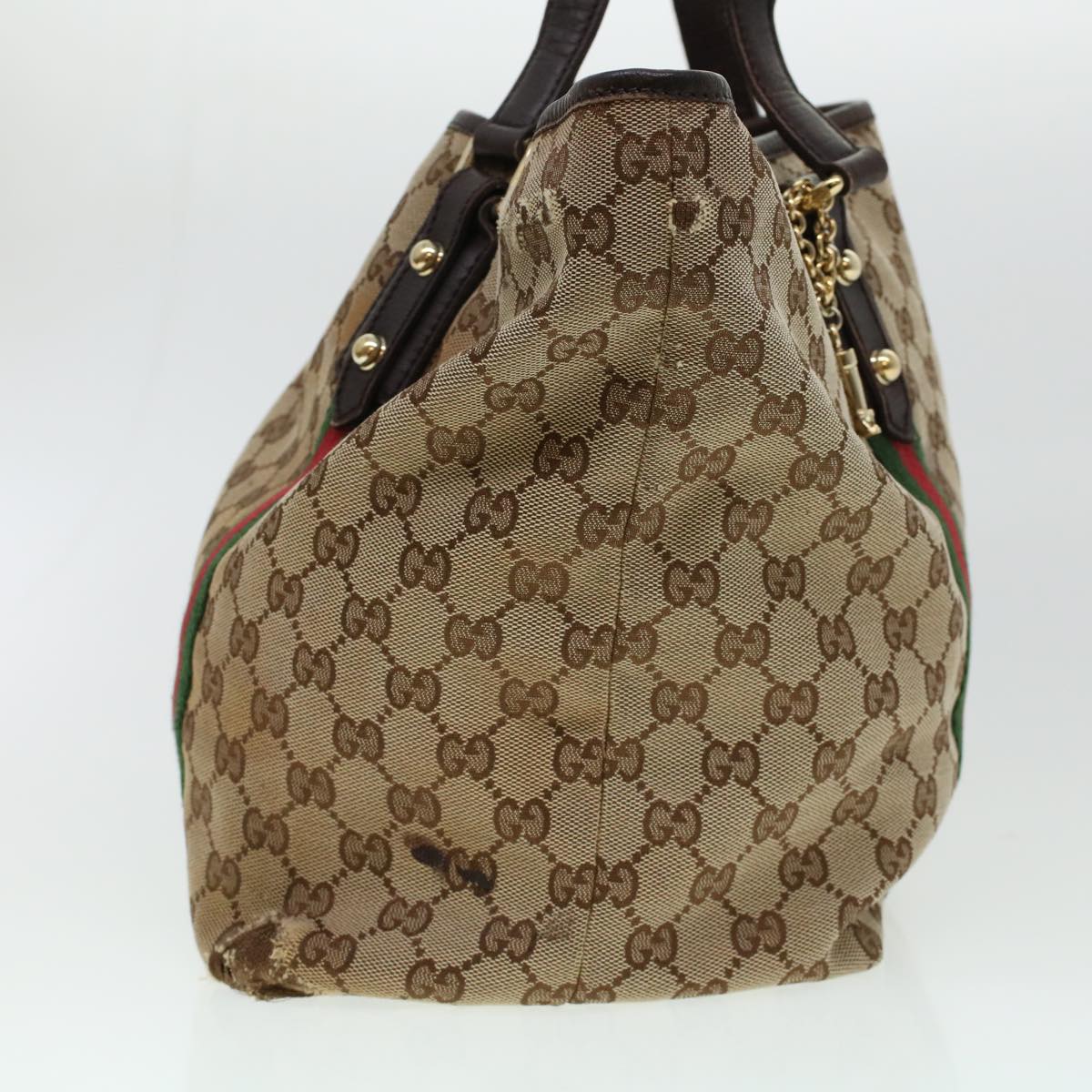 GUCCI GG Canvas Web Sherry Line Hand Bag 2Set Beige Green Yellow Auth rd5183