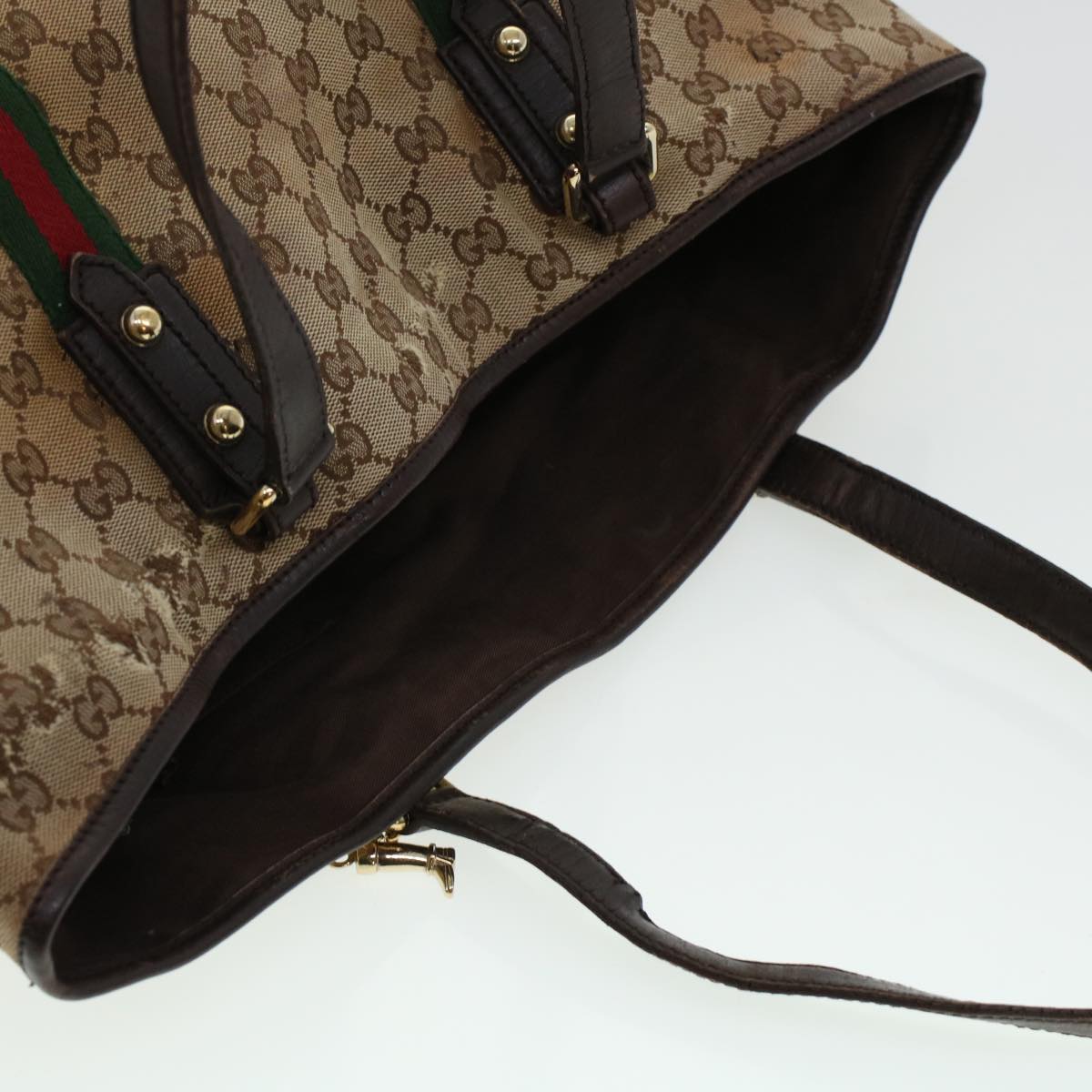 GUCCI GG Canvas Web Sherry Line Hand Bag 2Set Beige Green Yellow Auth rd5183