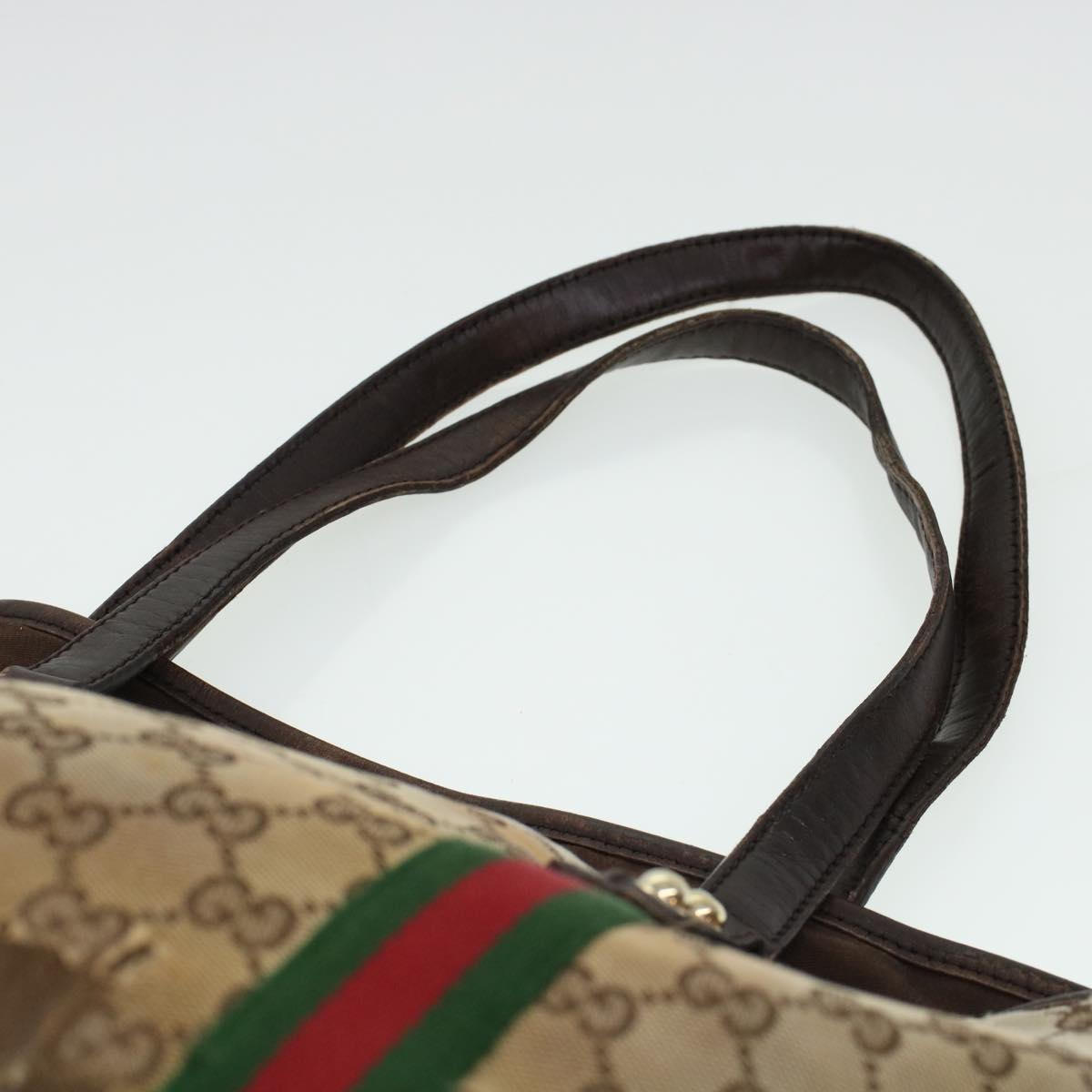 GUCCI GG Canvas Web Sherry Line Hand Bag 2Set Beige Green Yellow Auth rd5183