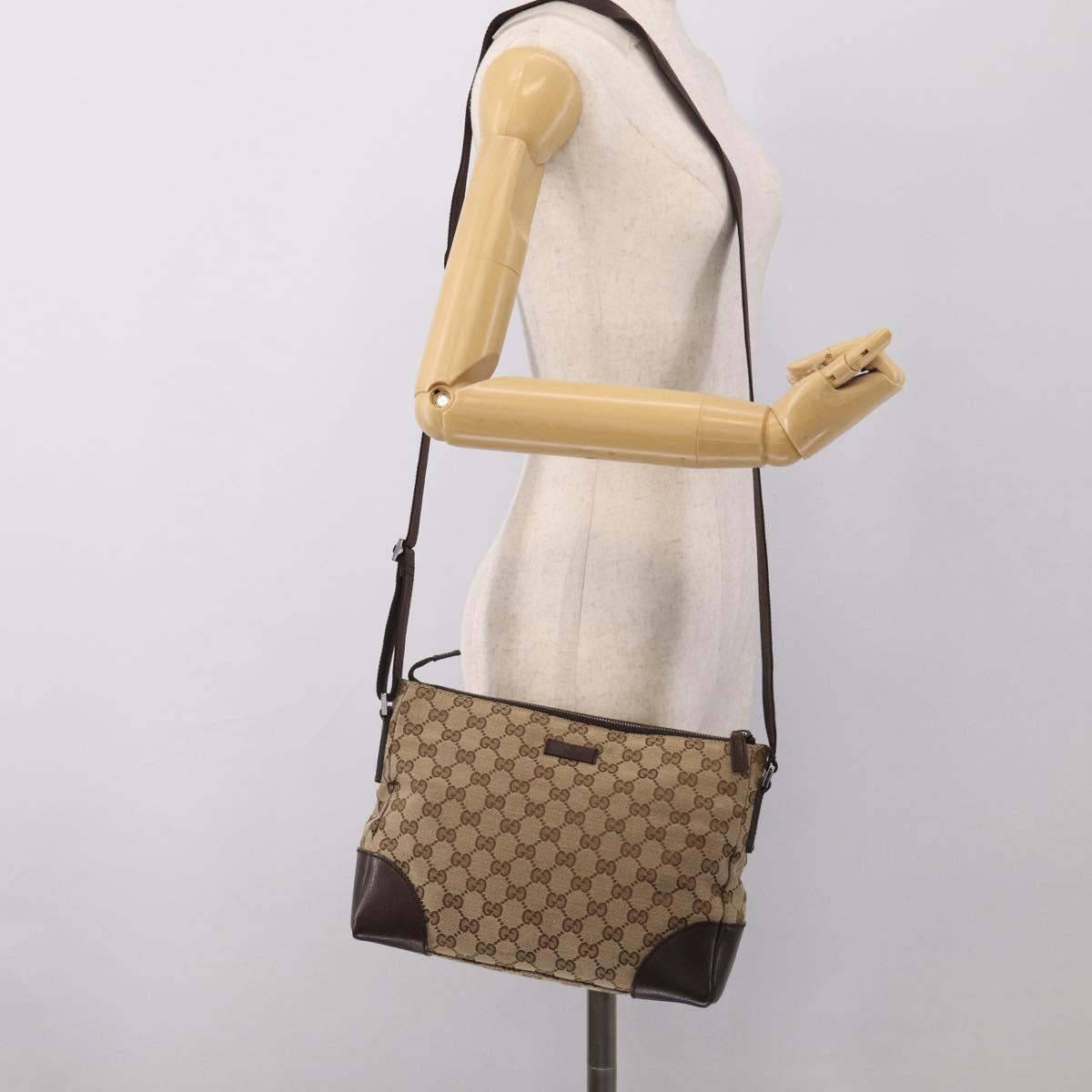 GUCCI GG Canvas Shoulder Bag Brown Silver 114273 Auth RV020