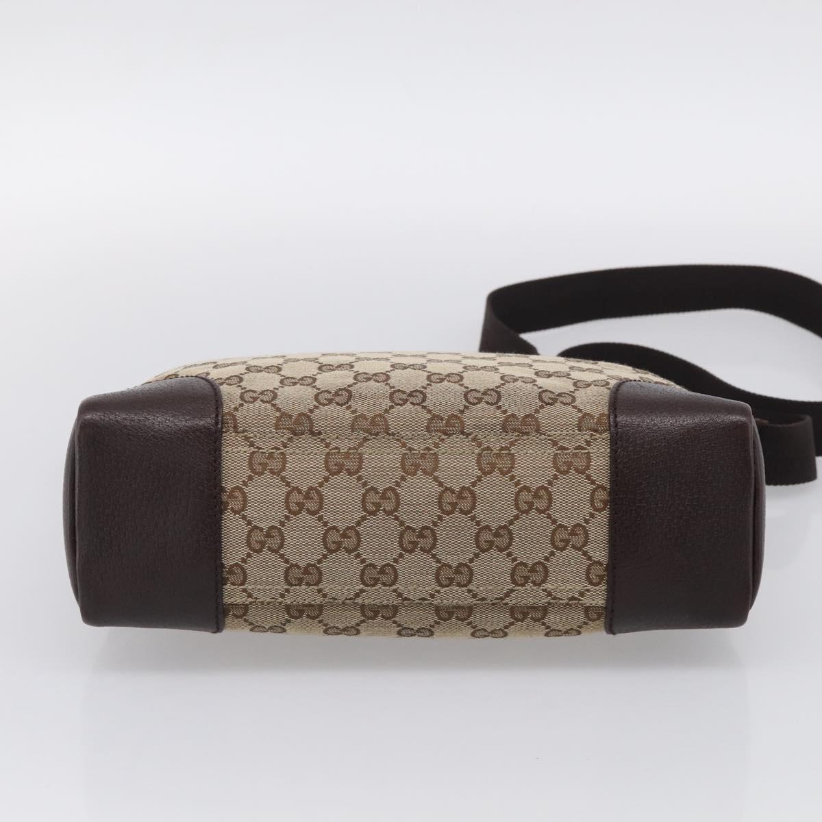 GUCCI GG Canvas Shoulder Bag Brown Silver 114273 Auth RV020