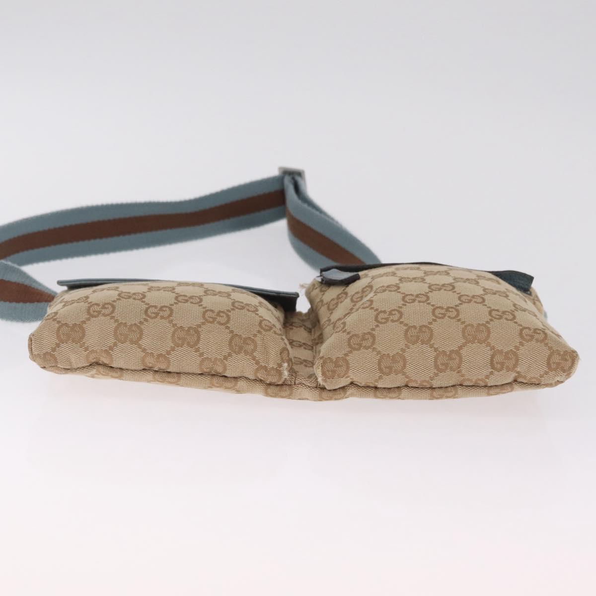 GUCCI GG Canvas Sherry Line Waist Bag Beige Silver 28566 Auth RV021