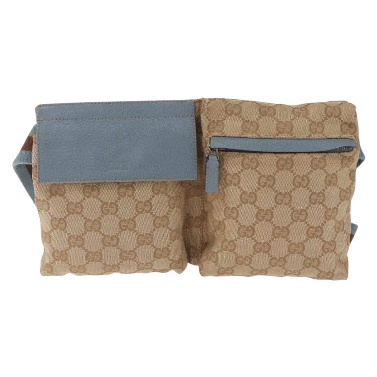 GUCCI GG Canvas Sherry Line Waist Bag Beige Silver 28566 Auth RV021