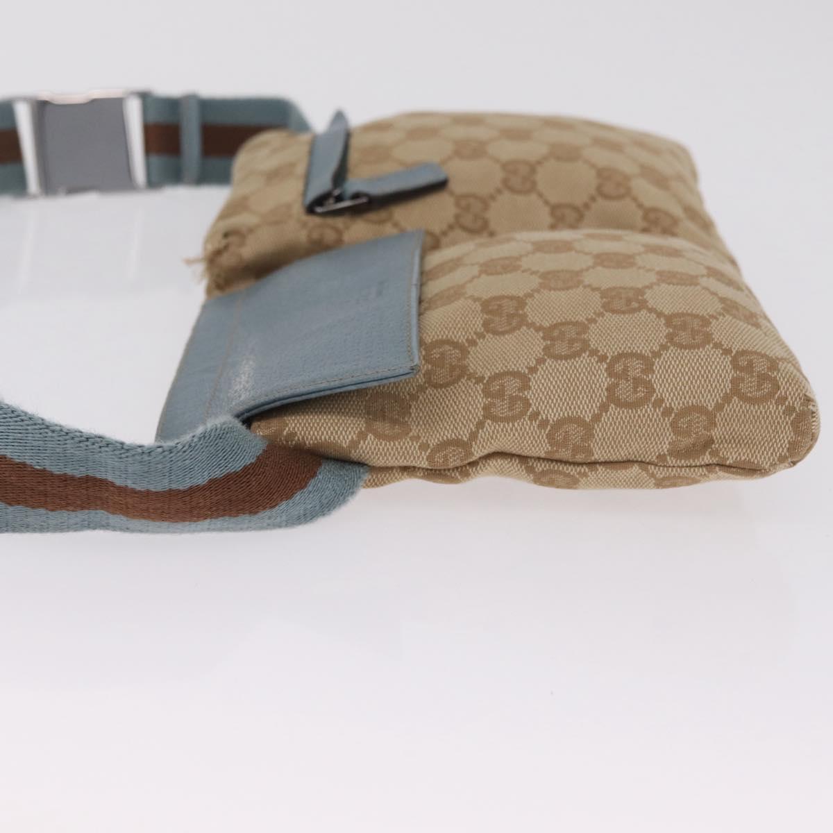 GUCCI GG Canvas Sherry Line Waist Bag Beige Silver 28566 Auth RV021