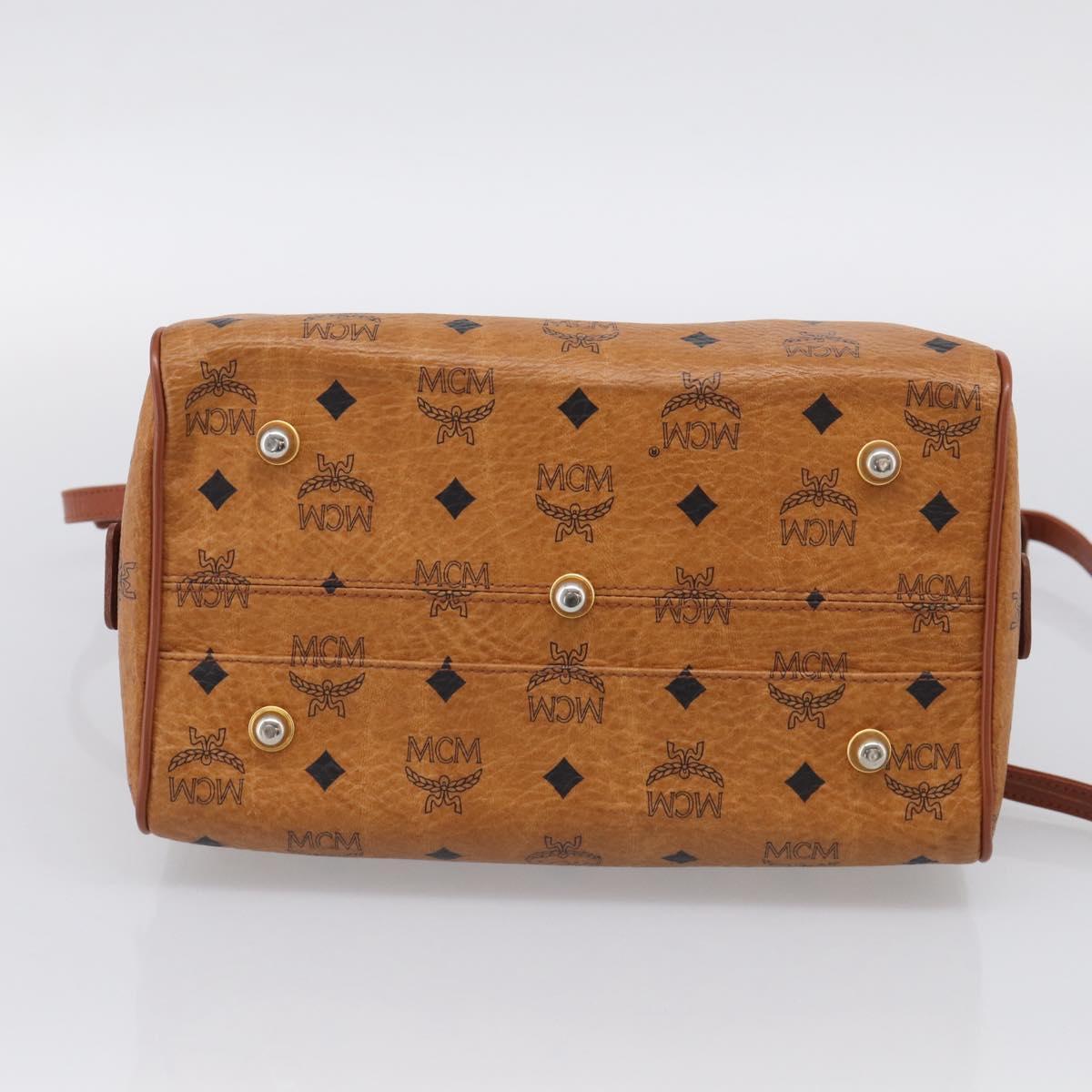 MCM Logogram Vicetos Mini Boston Bag PVC Leather 2way Brown Gold Auth RV028A