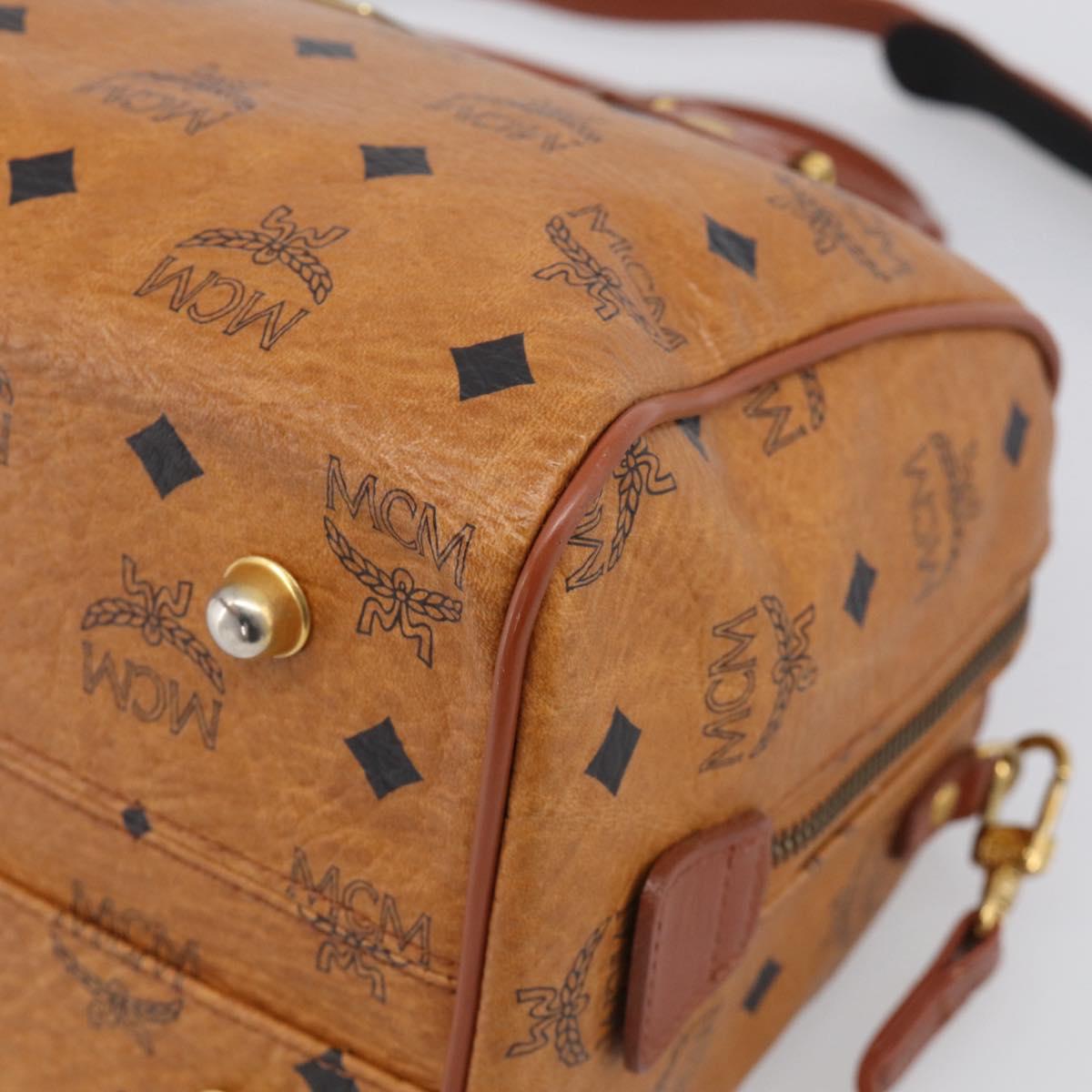 MCM Logogram Vicetos Mini Boston Bag PVC Leather 2way Brown Gold Auth RV028A