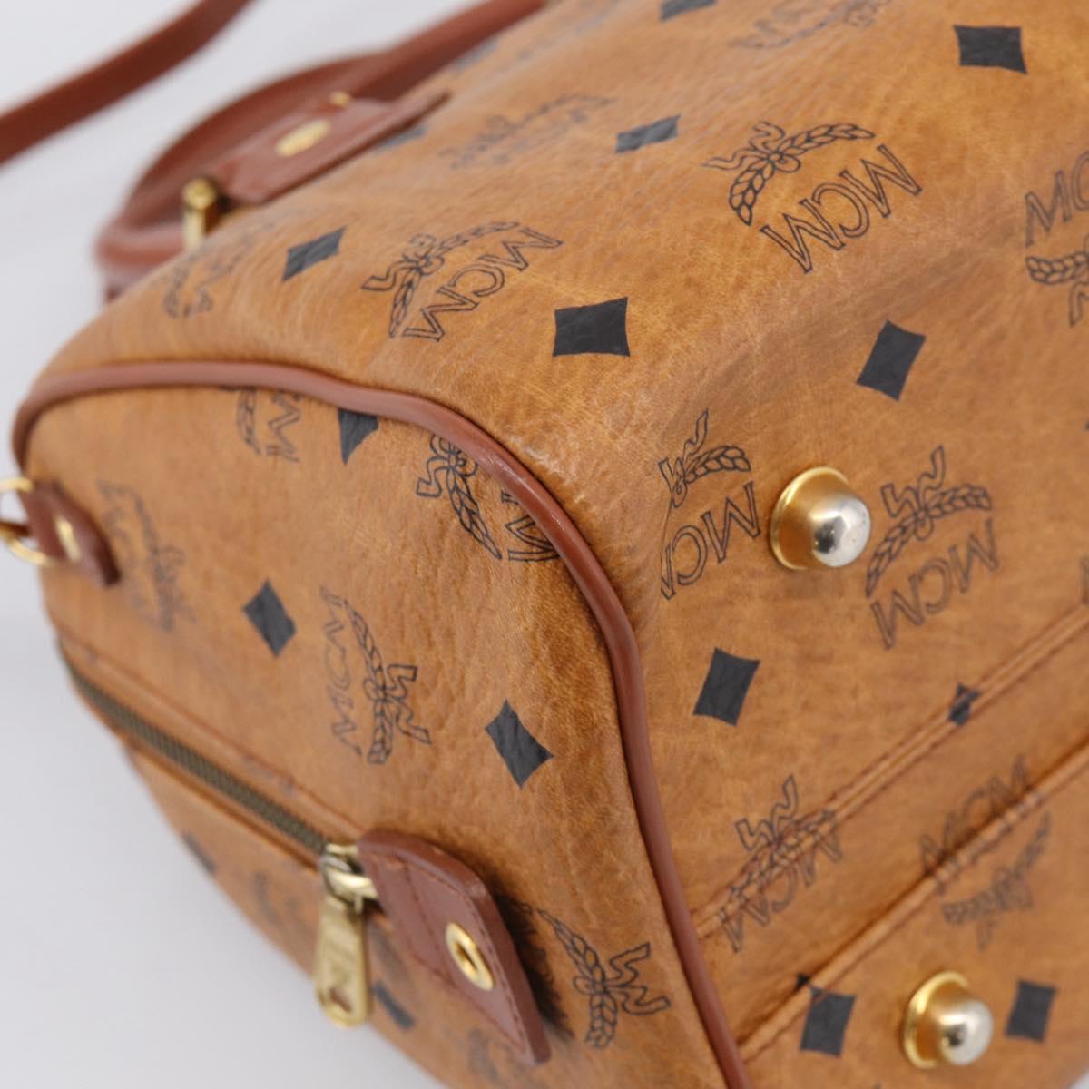 MCM Logogram Vicetos Mini Boston Bag PVC Leather 2way Brown Gold Auth RV028A