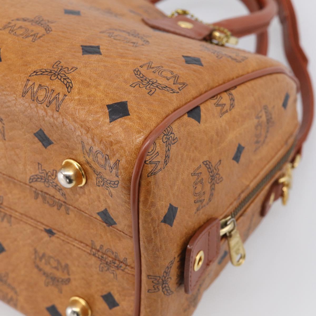 MCM Logogram Vicetos Mini Boston Bag PVC Leather 2way Brown Gold Auth RV028A