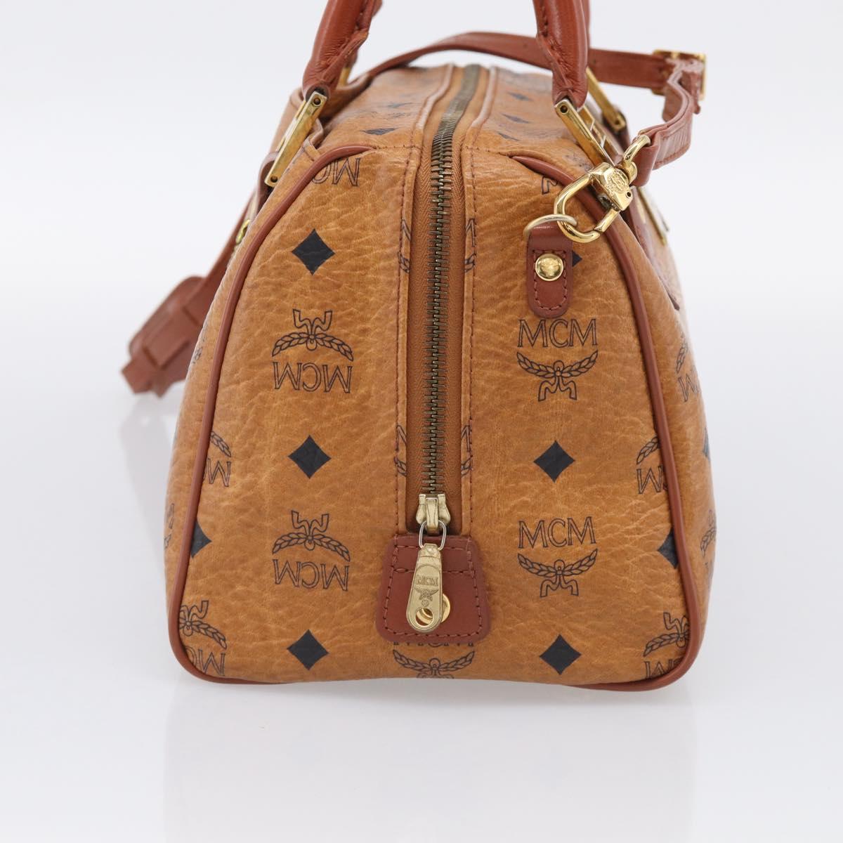 MCM Logogram Vicetos Mini Boston Bag PVC Leather 2way Brown Gold Auth RV028A