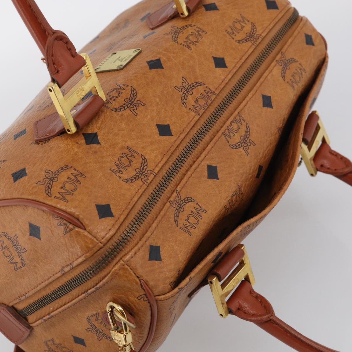 MCM Logogram Vicetos Mini Boston Bag PVC Leather 2way Brown Gold Auth RV028A