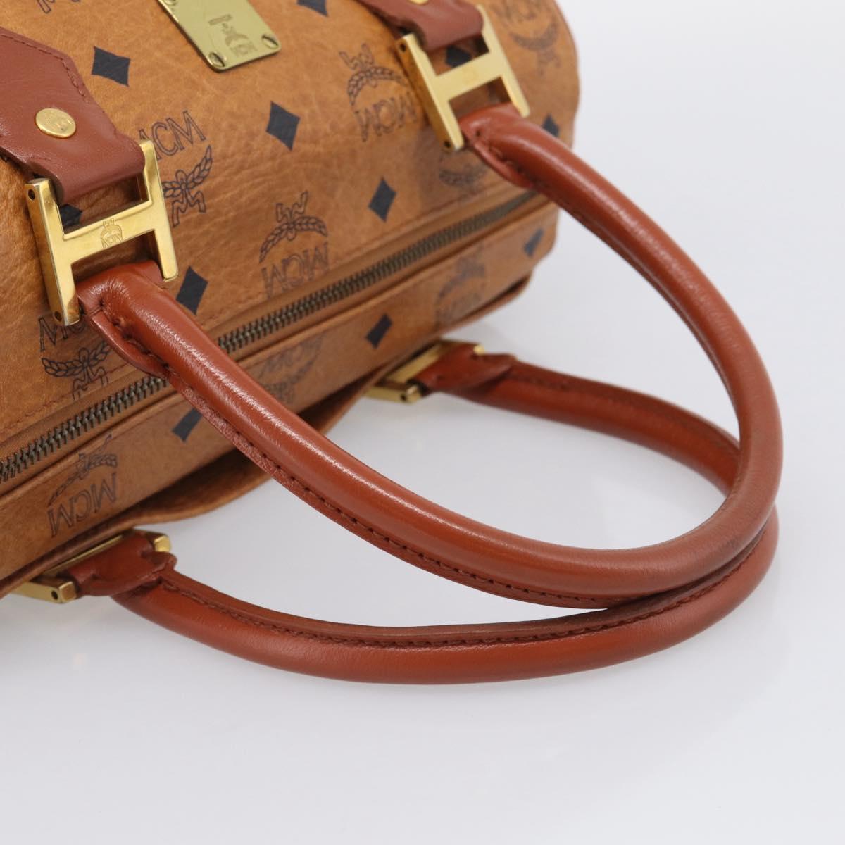 MCM Logogram Vicetos Mini Boston Bag PVC Leather 2way Brown Gold Auth RV028A