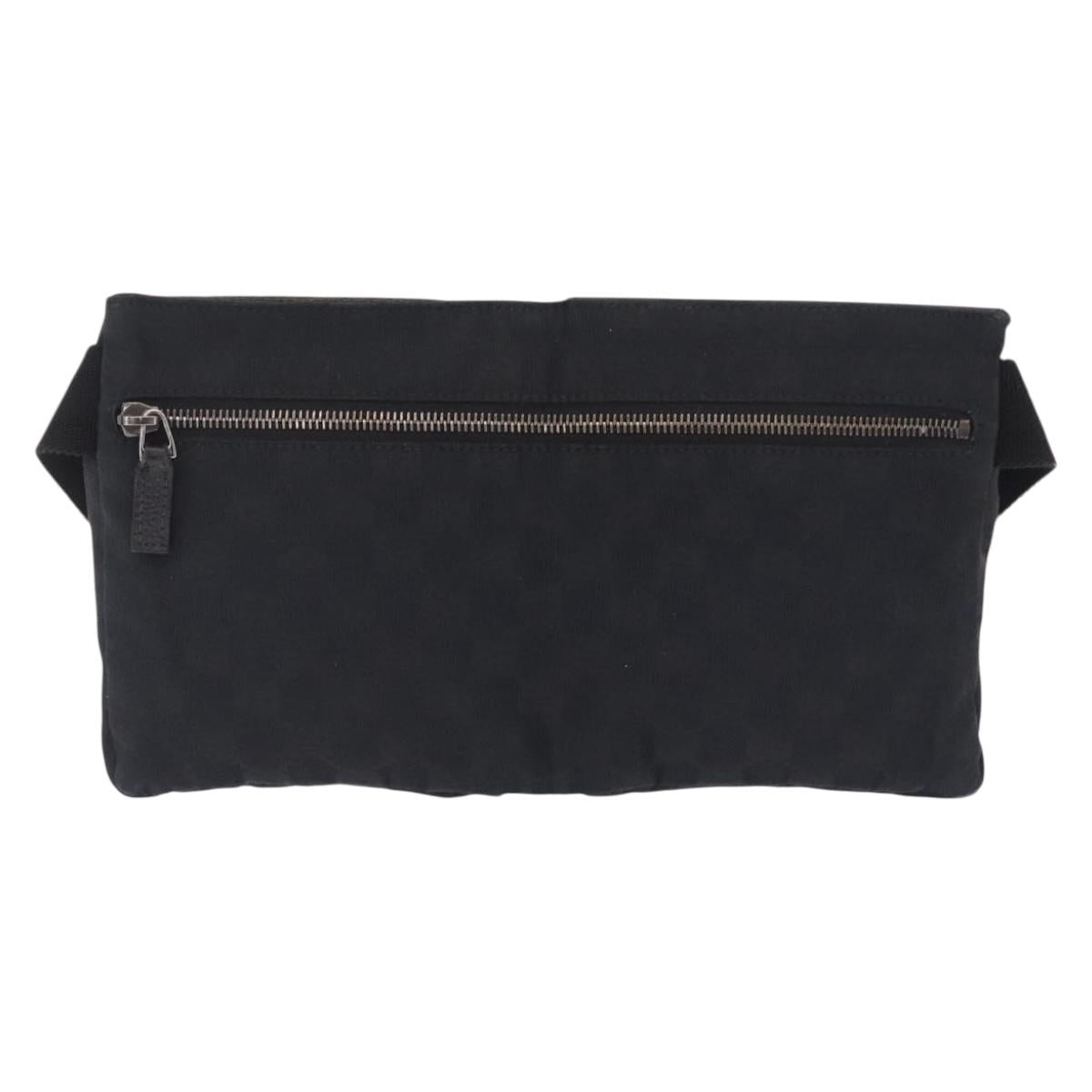 GUCCI GG Canvas Waist Bag Black Silver 28566 Auth RV029
