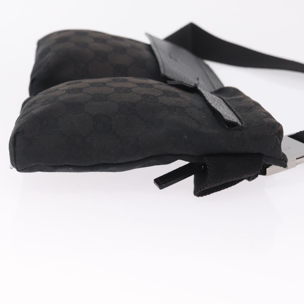 GUCCI GG Canvas Waist Bag Black Silver 28566 Auth RV029