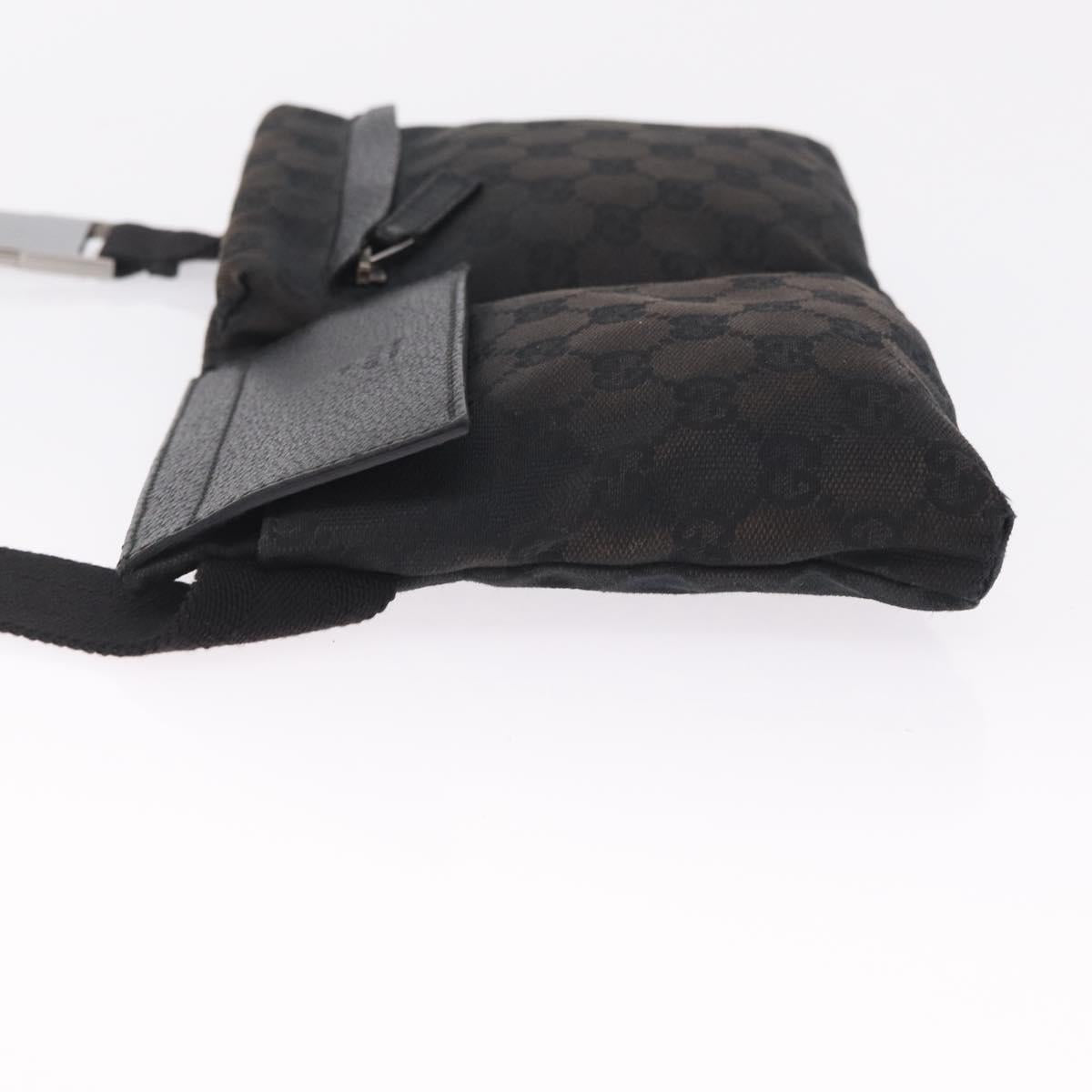 GUCCI GG Canvas Waist Bag Black Silver 28566 Auth RV029